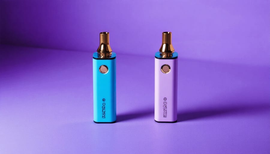 White THCa disposable vape displayed with succulent plant and candle in minimalist setting