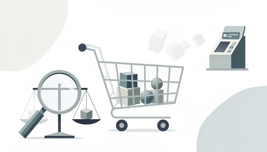 Shopping tote with folded clothing beside a wallet and receipts for smart spending decisions